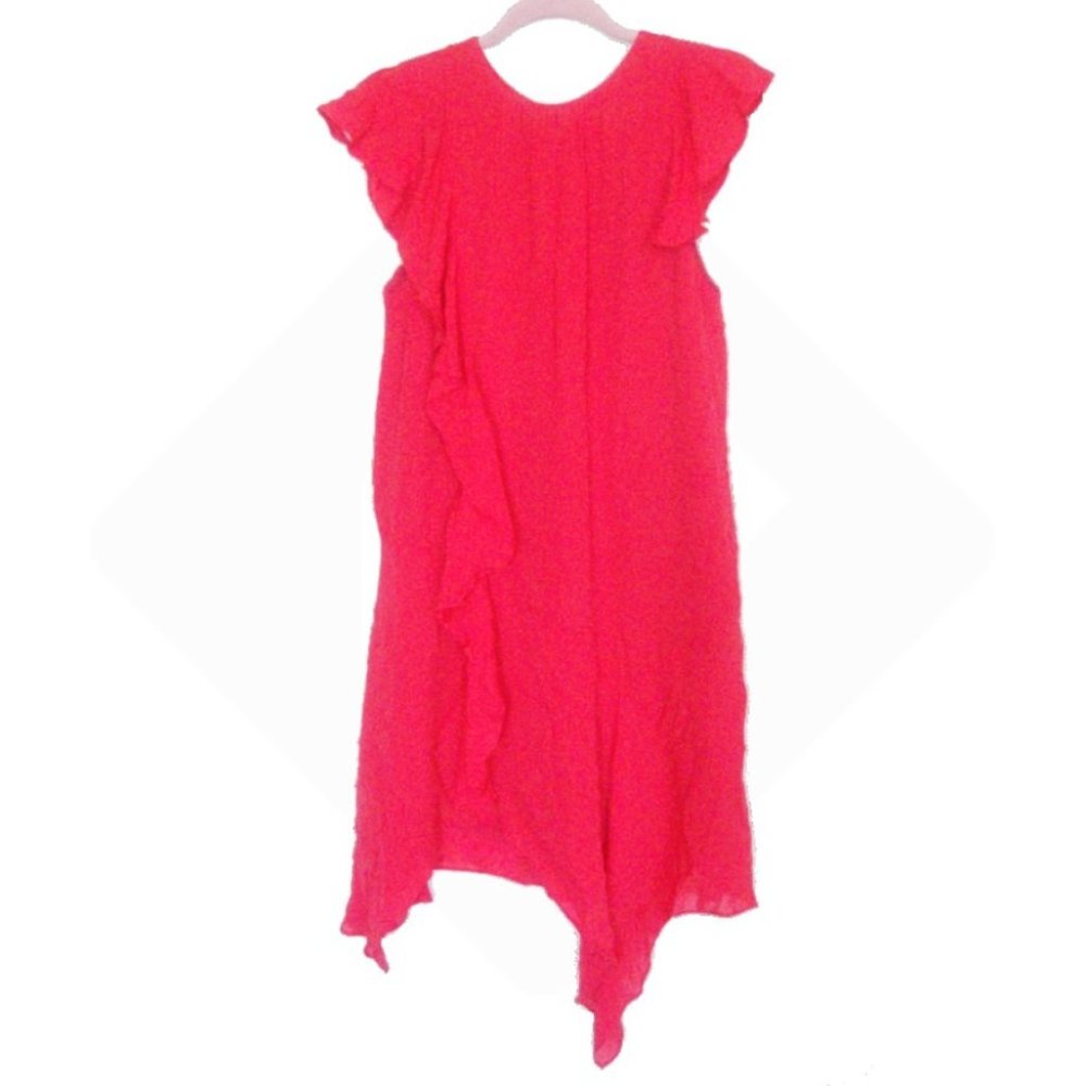 Parker | Red Asymmetrical Hem Flutter Sleeve Dress - image 1